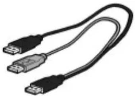 Illustration of two USB cables with black connectors and a gray connector (no text or symbols).