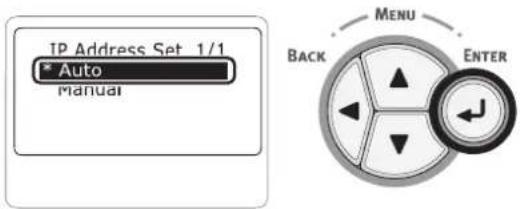 IP Address Set 1/1 * Auto Manual MENU BACK ENTER