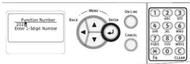 Function Number 202 Enter 1-3digit Number MENU BACK ENTER ON LINE CANCEL 1 2 3 ABC DEF 4 5 6 GHI JEL MNO 7 8 9 PQRS TUV WXYZ × 0 C Fn CLEAR