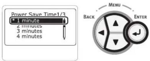 Power Save Time1/3 * 1 minute 2 minutes 3 minutes 4 minutes MENU BACK ENTER
