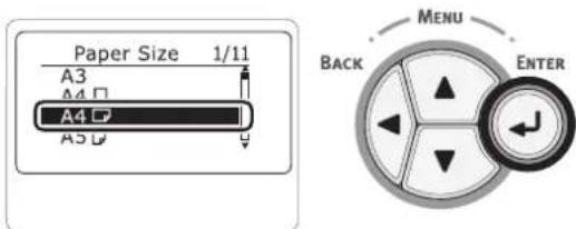 Paper Size 1/11 A3 A4 A4 A5 MENU BACK ENTER