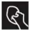 Line drawing of a respirator device with attached straps and a black checkmark (no text or symbols)