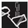 Line drawing of a hand using an iron to press down a surface, with no text or symbols present.