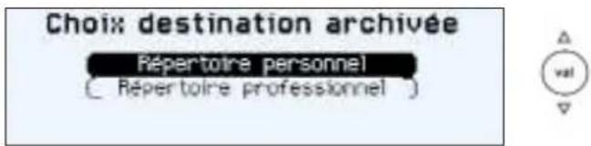 Choix destination archivée Répertoire personnel ( Répertoire professionnel )