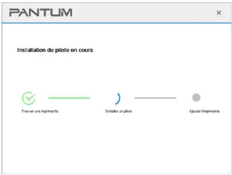PANTUM Installation du pilote en cours Trouver une imprimante Installer un pilote Ajouter limprimante
