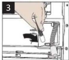 Illustration of a hand inserting a component into a mechanical device (no text or symbols visible)