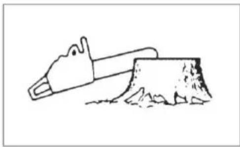 Simple line drawing of a saw cutting into a tree stump (no text or symbols)