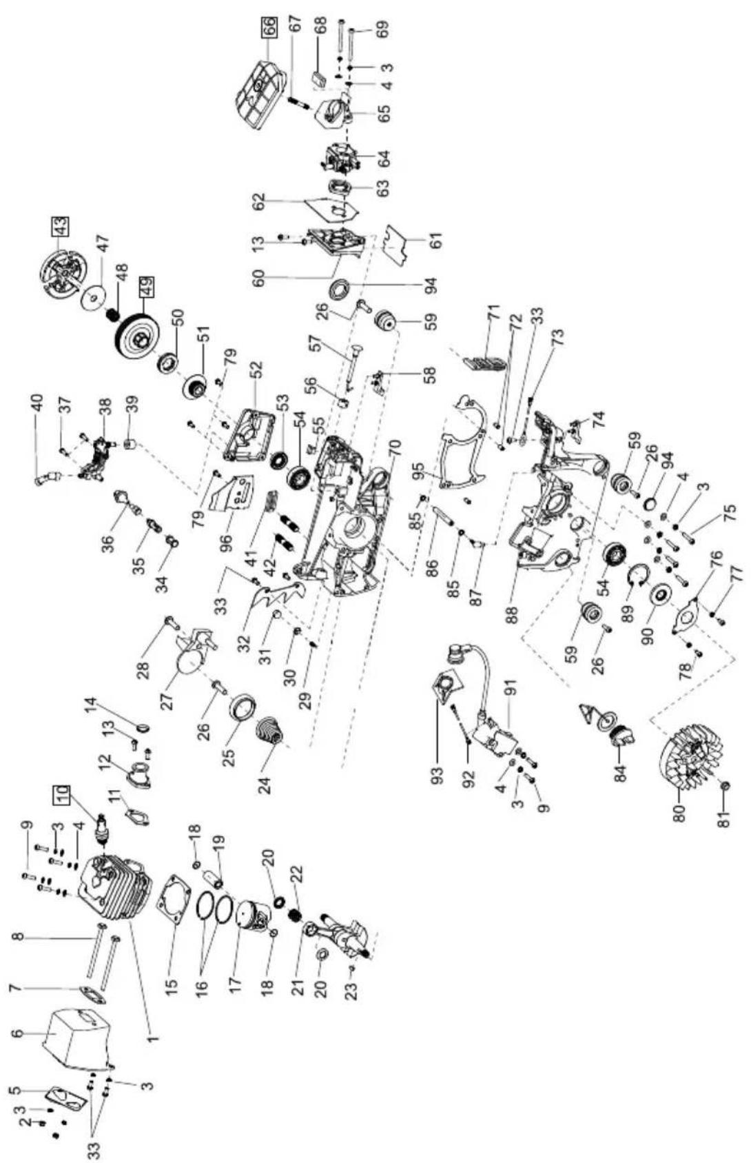 Exploded view diagram of a mechanical assembly with numbered components for identification.