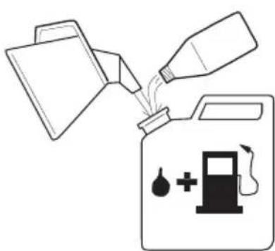 Illustration of fuel being poured into a gas cylinder with an oil pump icon (no text or symbols)