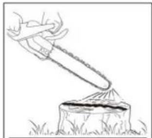 Line drawing of a hand using a tool to lift a tree stump (no text or symbols)