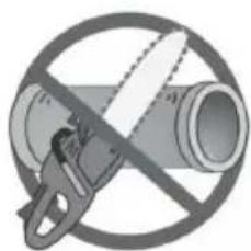 Symbol of a crossed saw cutting through pipes, enclosed in a circle (no text or labels).