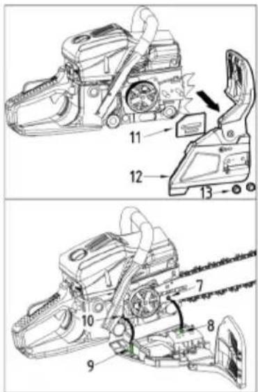 Technical diagram of a chain-linking device with numbered parts and labeled parts