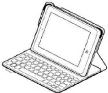 Line drawing of a tablet device with keyboard and display screen (no text or symbols).