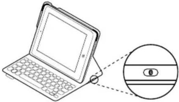 Line drawing of a laptop with a magnified inset showing a circular device with a labeled point (no text or symbols present).