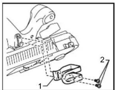Technical diagram showing mechanical assembly with labeled parts 1 and 2, likely for assembly or maintenance instructions.