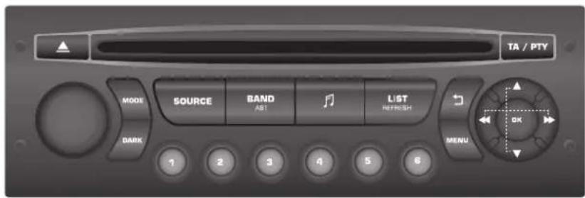 TA / PTY MODE SOURCE BAND LIST DARK AS1 REFRESH 7 2 3 4 5 6 MENU