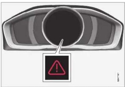 Diagram showing a car head with a warning symbol and an exclamation mark, likely indicating hazard or alert.