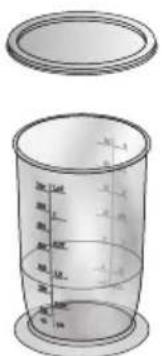 Diagram of a graduated cylinder with liquid levels and measurement markings, showing liquid mass in milliliters.