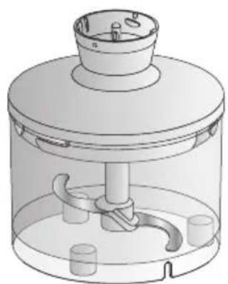 Technical line drawing of a mechanical component with a central hub and internal curved structure (no text or symbols)