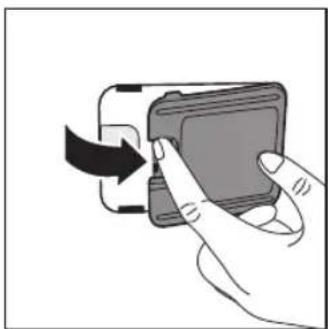 Hand inserting a card into a device, no text or symbols visible.