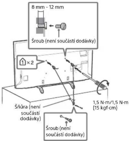 8 mm - 12 mm Šroub (není součástí dodávky) 1 × 2 Šňůra (není součástí dodávky) 1,5 N·m/1,5 N·m {15 kgf·cm} Šroub (není součástí dodávky)