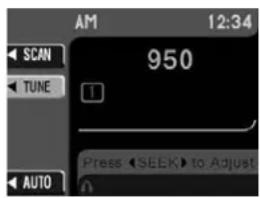 AM 12:34 SCAN 950 TUNE Appuyer pour régler AUTO