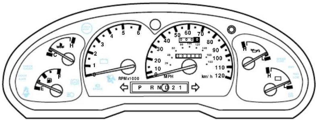 CHECK GAUGE DOOR AIR E F C H 2 3 4 5 6 70 80 90 100 110 120 130 140 150 160 170 180 190 20 21 22 23 24 25 26 27 28 29 30 31 32 33 34 35 36 37 38 39 40 41 42 43 44 45 46 47 48 49 50 51 52 53 54 55 56 57 58 59 60 61 62 63 64 65 66 67 68 69 70 71 72 73 74 75 76 77 78 79 80 RPMx1000 MPH km/h 120 H L SPE…