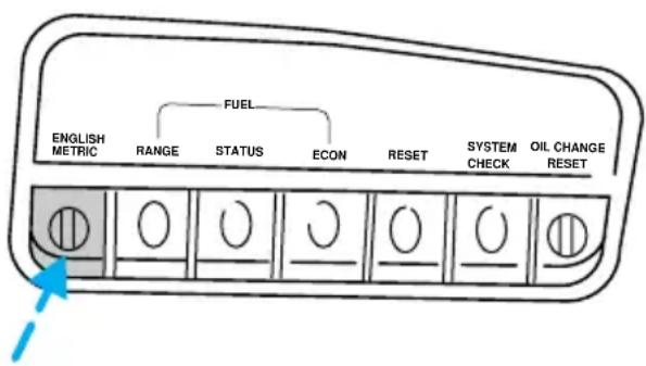 ENGLISH METRIC RANGE STATUS ECON RESET SYSTEM CHECK OIL CHANGE RESET FUEL