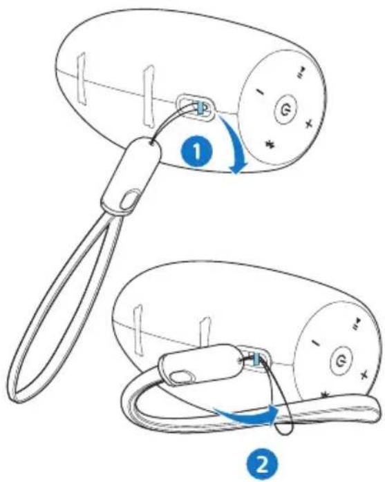 Diagram showing two-step hairdryer tool installation: one with a handle and blue arrow indicating rotation, the other with a cable and blue arrow indicating clockwise motion.