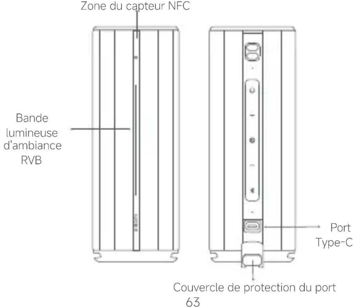 Zone du capteur NFC Bande lumineuse d'ambiance RVB Port Type-C Couvercle de protection du port 63