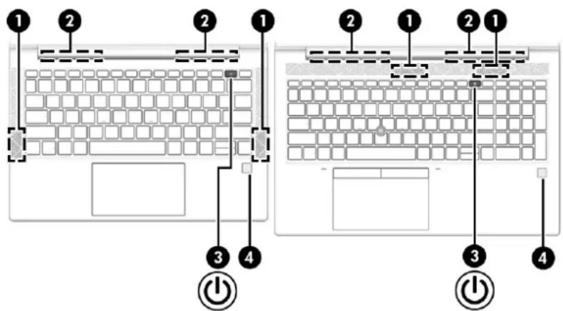 HP ZBook 15 G3 - Bouton, haut-parleurs, ouverture d'aération et lecteur d'empreintes digitales - 3