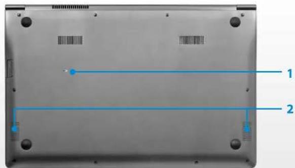 Laptop back panel diagram with labeled components and blue indicator lines