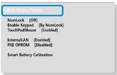 Boot Device Priority NumLock [Off] Enable Keypad [By NumLock] TouchPadMouse [Enabled] InternalLAN [Enabled] PXE OPROM [Disabled] Smart Battery Calibration
