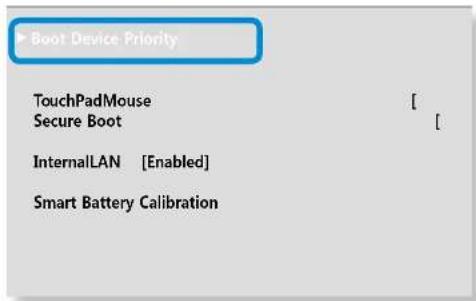Boot Device Priority TouchPadMouse Secure Boot InternalLAN [Enabled] Smart Battery Calibration