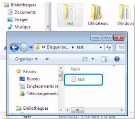 Bibliothèques Documents Images Musique Test Utilisateurs Windows << Disque loc... ▶ test Rec Organiser ▶ Favoris Bureau Emplacements re Téléchargements Nom test Bibliothèques Test Module 16: 7/25/2011 E3L 4M