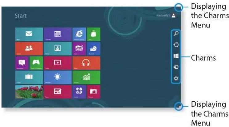 Start Displaying the Charms Menu Charms Displaying the Charms Menu