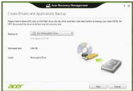 ACER TravelMate P249 - Clique em Criar Cópia de Segurança de Controladores e Aplicações. - 1
