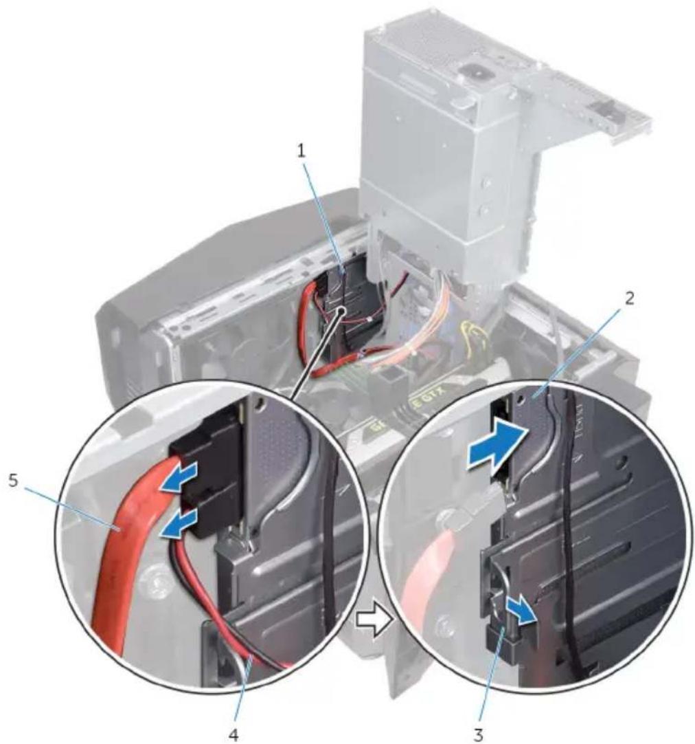 Technical diagram of an electronic device with labeled components and cable connections, showing internal wiring and assembly steps.