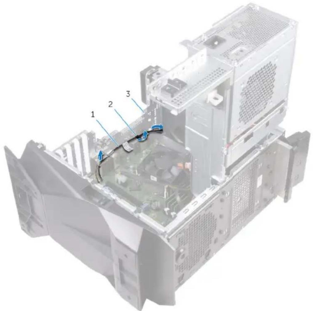 Exploded view diagram of a computer tower case with numbered components for identification