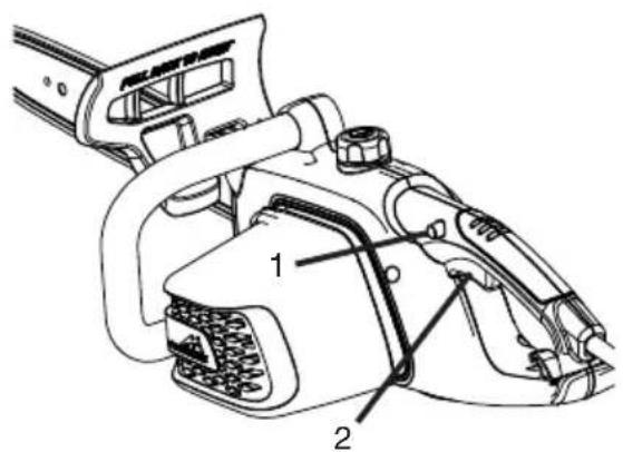 Technical diagram of a mechanical device with labeled parts 1 and 2