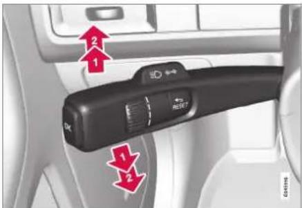 Car interior control panel with directional arrows and labeled buttons, showing 'AUTO' mode