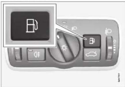 Control panel interface with battery icon and car icons, showing fuel efficiency control buttons