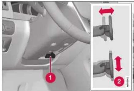 Car interior diagram with numbered component and two highlighted parts showing left and right movement arrows