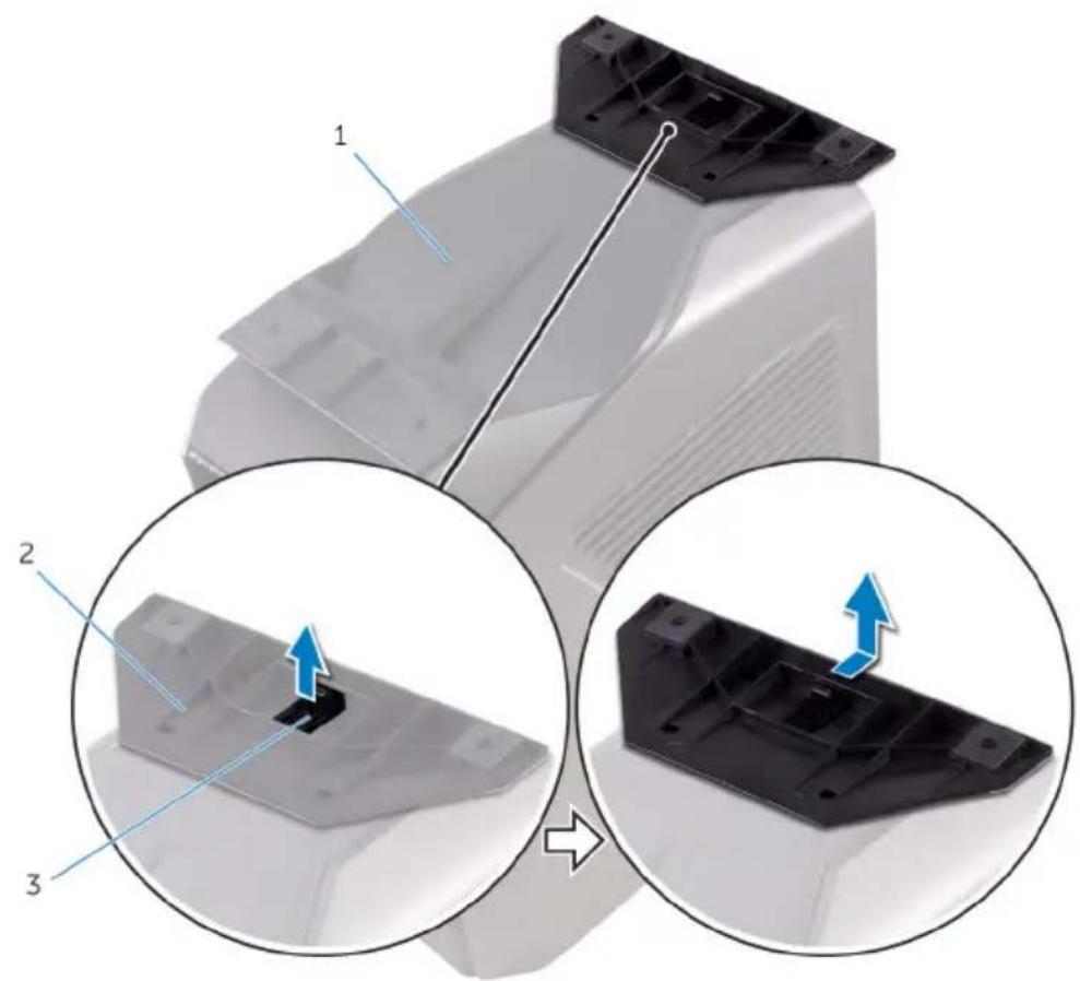 Technical diagram showing a mechanical component with labeled parts and three circular insets illustrating the assembly process.