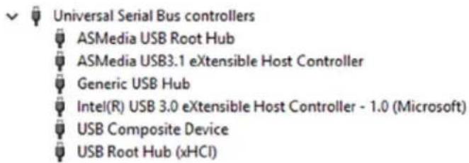 Universal Serial Bus controllers ASMedia USB Root Hub ASMedia USB3.1 eXtensible Host Controller Generic USB Hub Intel(R) USB 3.0 eXtensible Host Controller - 1.0 (Microsoft) USB Composite Device USB Root Hub (xHCI)