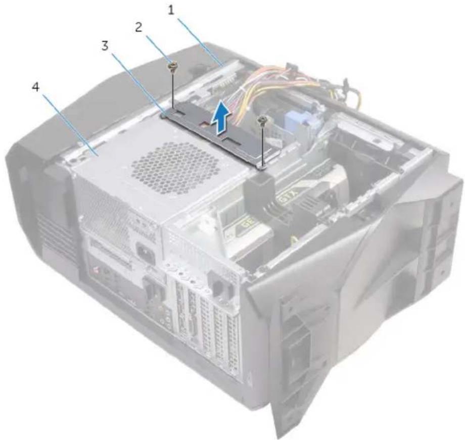 Labeled diagram of a computer tower internal structure showing numbered components