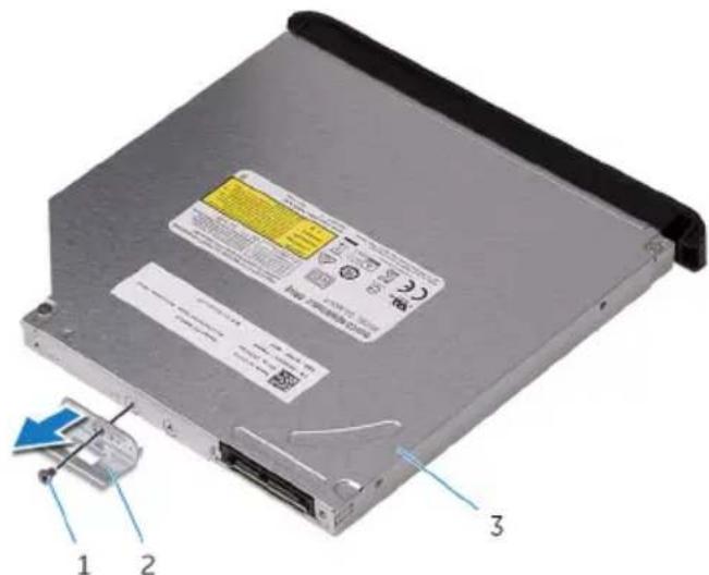 Labeled diagram of a computer drive showing internal components and parts, with numbered annotations 1, 2, and 3.