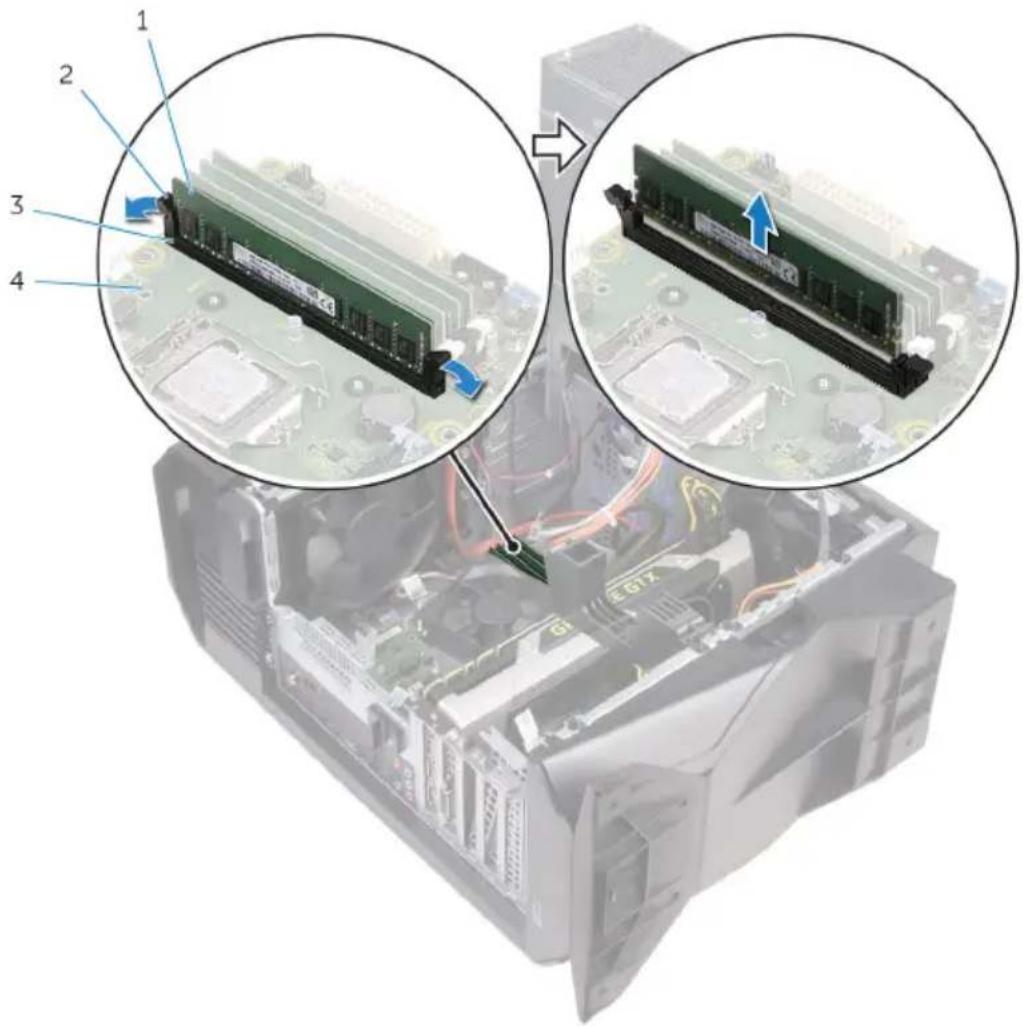 Diagram showing a computer motherboard with labeled components and directional arrows indicating movement or assembly.