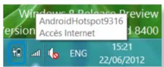 Windows 8 Release Preview Version: 8400 AndroidHotspot9316 Accès Internet 15:21 22/06/2012
