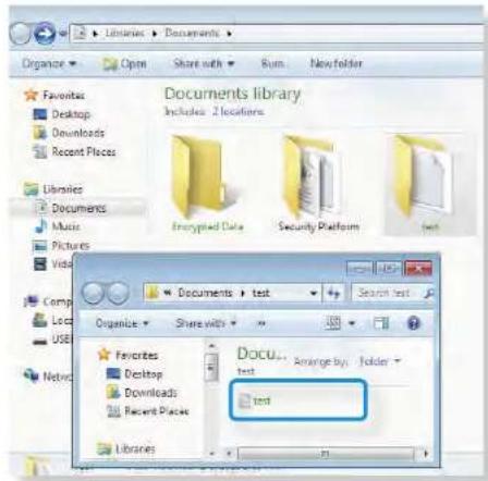 Organize Open Share with Run New folder Favorites Desktop Downloads Recent Places Libraries Documents Music Pictures Video Comp Loca USE Netnet Documents library Includes: 2 locations Encrypted Data Security Platform test Organize Share with Favorites Desktop Downloads Recent Places Docu... test Analyze By: Folder test Libraries